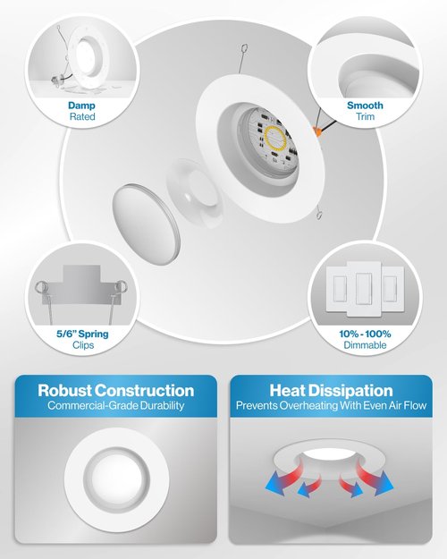 Sunco 12 Pack 6 Inch LED Can Lights, Retrofit Recessed Lighting, Smooth Trim, 965 LM, 13W (75W Equivalent), 3000K Warm White, Dimmable, Damp Rated UL.