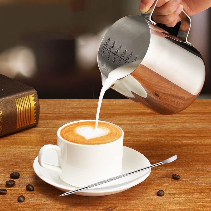 Milk Frothing Pitcher 600ml Stainless Steel Cup with Latte Art Pen, UMUACCAN Silver 20.29 oz