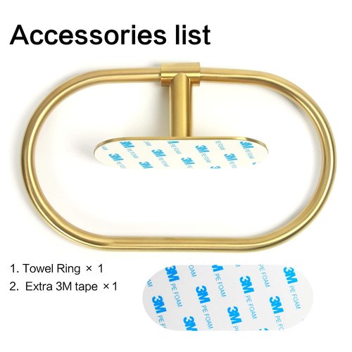 HouseAid Self Adhesive Towel Ring for Bathroom, Stainless Steel Adhesive Hand Towel Holder, No Drilling Modern Hand Towel Hanger, Brushed Gold