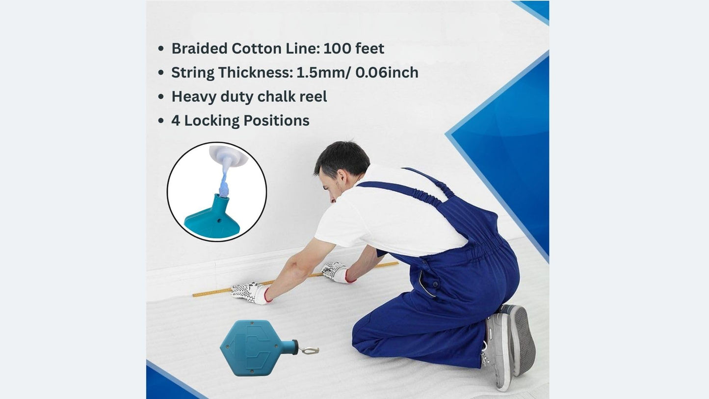 Zimpty ZY502 2-Pack 100-Foot Chalk Line Reel, 1.5mm String (Blue)