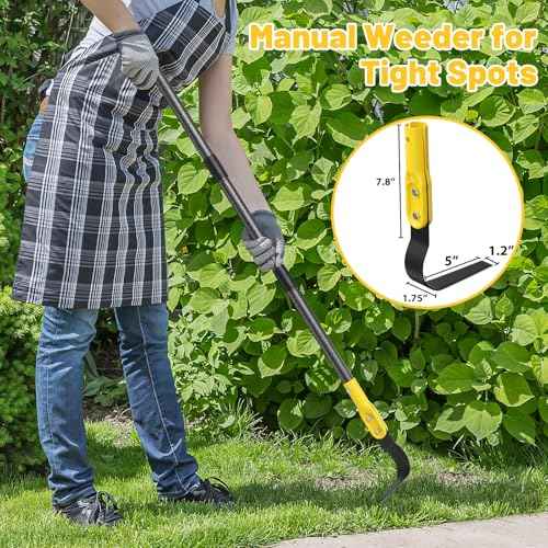 Garden Hoe Tool, 63 Inch L Shaped Hoe Garden Tools with Adjustable Long Handle for Weeding, Loosening Soil,Trenching, Heavy Duty Crack Crevice Weeding Hoe Hand Garden Tools for for Gardening Planting