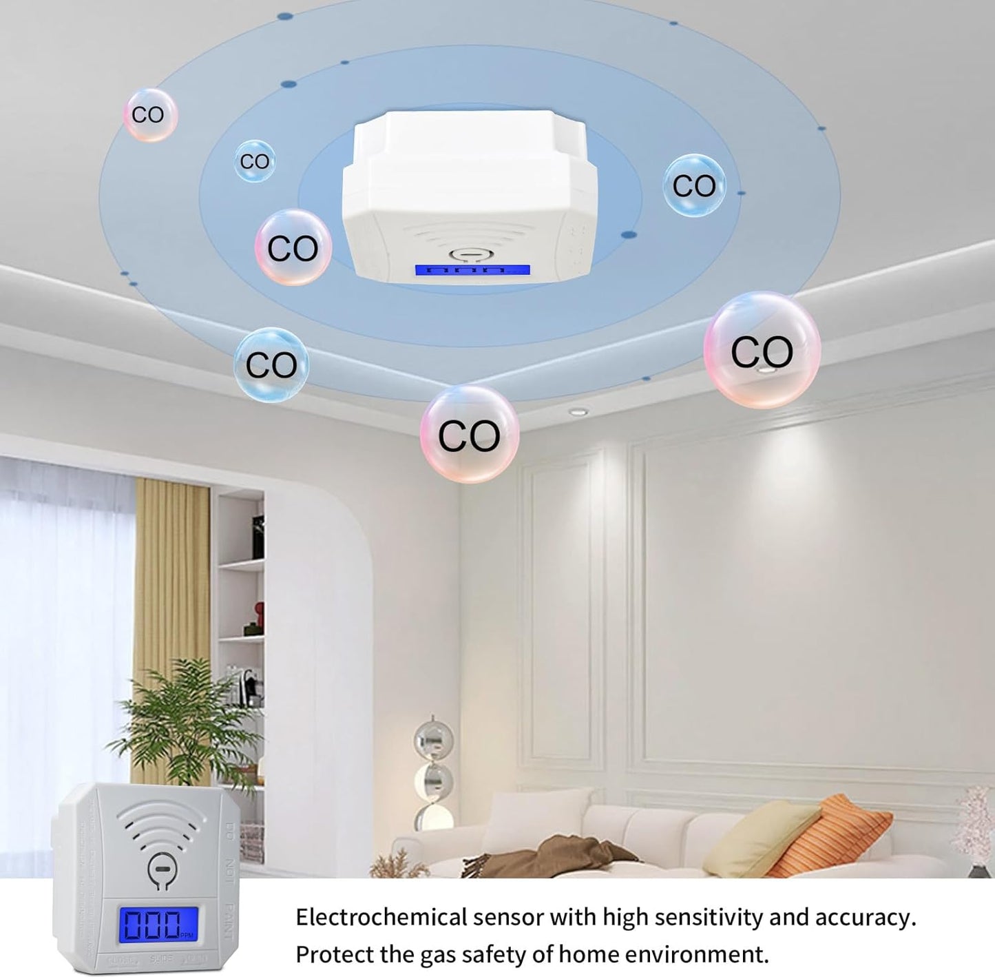 TALLPOWER Carbon Monoxide Detector,CO Gas Monitor Alarm,CO Sensor with LCD Digital Display and Sound Warning,CO Alarm with Sensitive CO Sensor,Battery Powered,for Home,Bedroom,Warehouse (1 Pack)