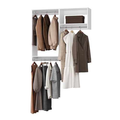 ROOMTEC Modular Closet System, 49" Wall-Mounted Closet Organizer with Hanging Rods, Wooden Tower for Walk-In Closets, Wardrobe Storage Kit, White