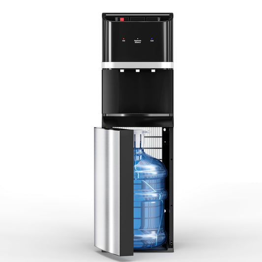 Manastin Bottom Loading Water Cooler Dispenser for 5 Gallon Bottles, Stainless Steel Water Cooler with 3 Temperature Settings - Hot, Cold & Room Water, Ideal Design for Home & Office, Pure Black