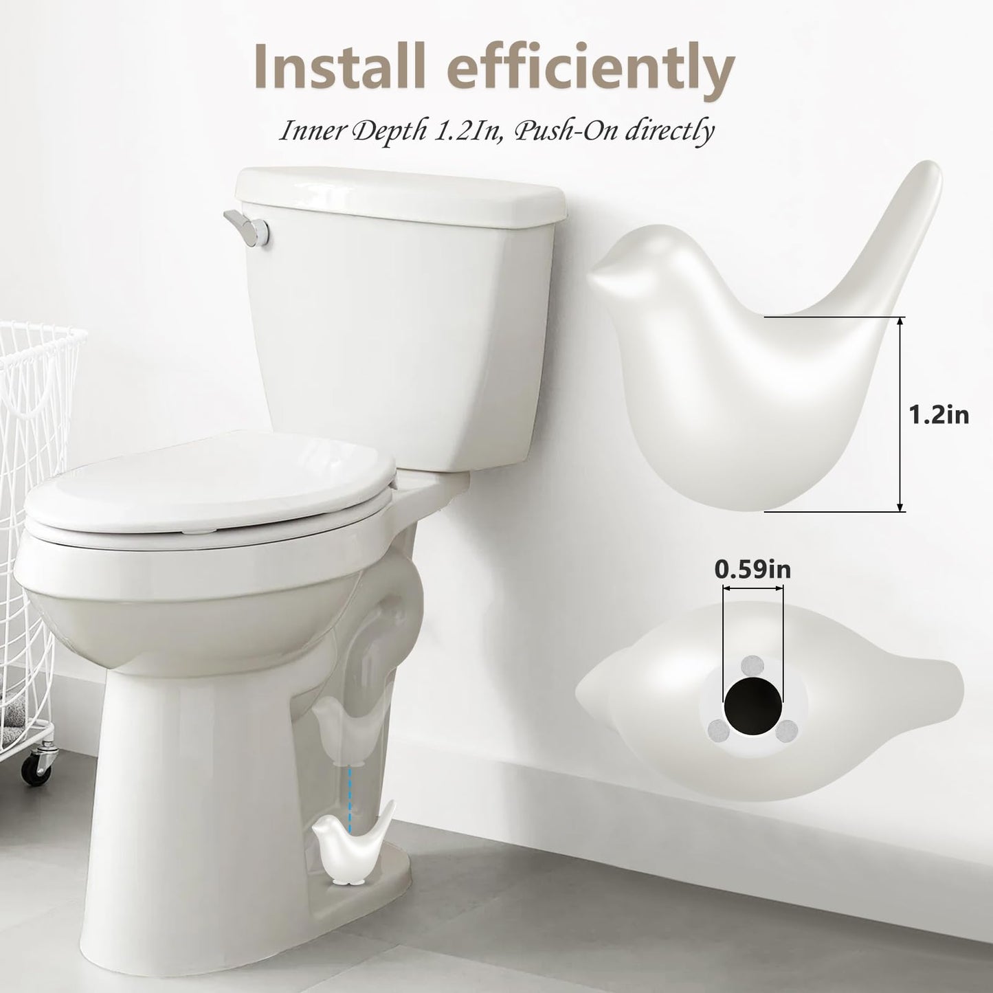 MENNTY 2Packs Ceramic White Birds Toilet Bolt Covers & 4Packs Universal Toilet Bolt Caps, Cute Bathroom Decorative Toilet Floor Screw Cover Caps Easy Installation