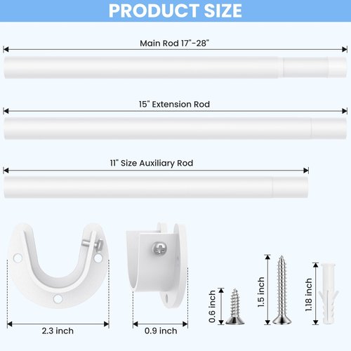 Closet Rods for Hanging Clothes, 17 to 84 Inch Heavy Duty Stepless Adjustable Closet Hanging Rod, 1.3 Inch Diameter Metal Closet Rod for Wardrobes Laundry Bedroom RV