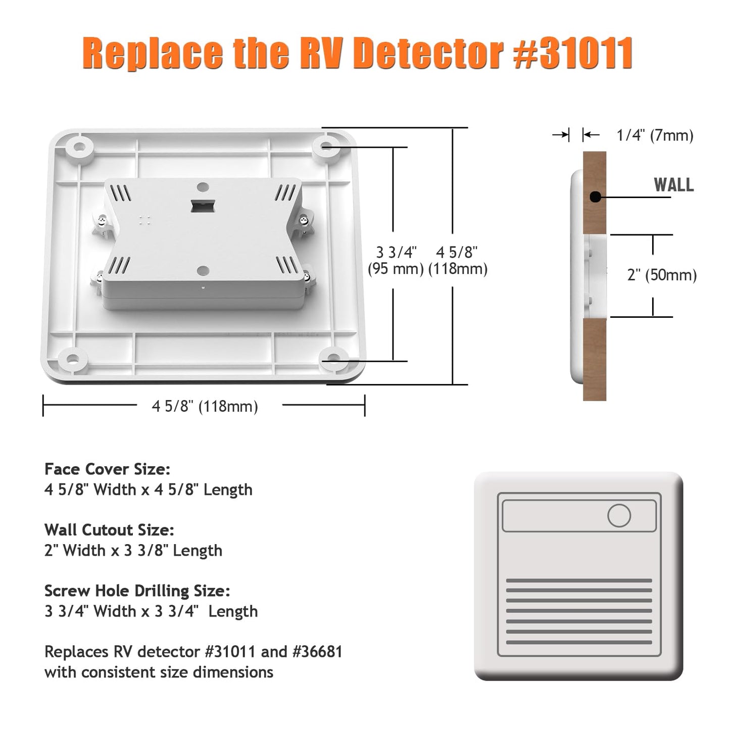 RV Carbon Monoxide & Propane Detector, Replacement for RV Gas Detector #31011, 2 in 1 Dual CO/LP Gas Alarm, Hardwired - VDC 12V, Flush Mount, White