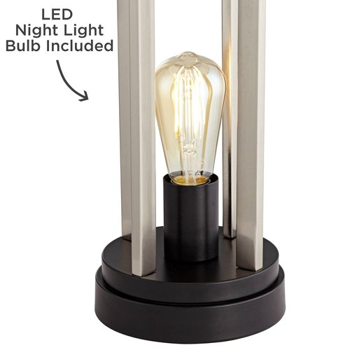 360 Lighting Marcel Modern Table Lamps 24 1/4" Tall Set of 2 with LED Nightlight USB Port Brushed Nickel Metal White Drum Shade for Bedroom Living Room House Desk Bedside Nightstand Office