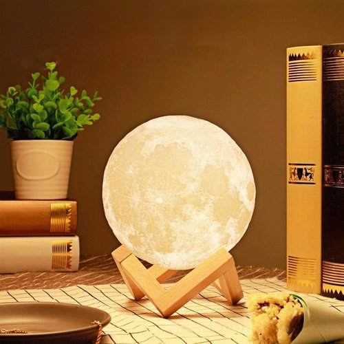 1PC 3D Printed Moon Night Light - Touch Control Moon Lamp with Warm Light, Kids Bedroom Decor & Romantic Birthday Christmas Gifts(Product Does not Include Battery), Yellow