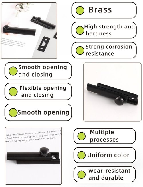 uvbwsBlack 3-inch Solid Brass Surface Bolt Door Sliding Bolt Lock, Heavy-Duty Concealed Sliding Surface Door Bolt, Used for The top of Door Sliding Lock.