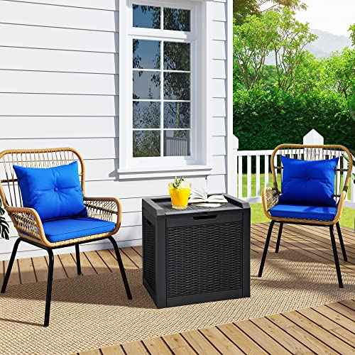 YITAHOME 32 Gallon Rattan Deck Box, Indoor Outdoor Storage Box for Patio Furniture, Pool Accessories, Cushions, Garden Tools, Sports Equipment, Waterproof Resin with Lockable Lid & Side Handles, Black