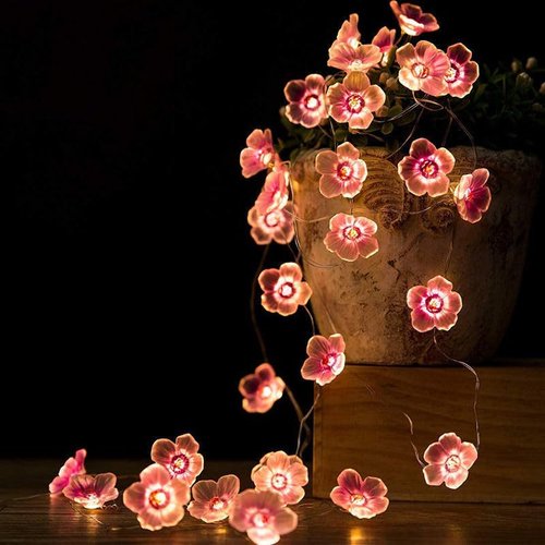 1PC Cherry Blossom String Lights - 1M/3.28ft 10 LED Battery Operated with Toggle Switch, Bedroom Indoor Outdoor Party Decor, Romantic Pink Fairy Lights (Batteries Not Included, Pink
