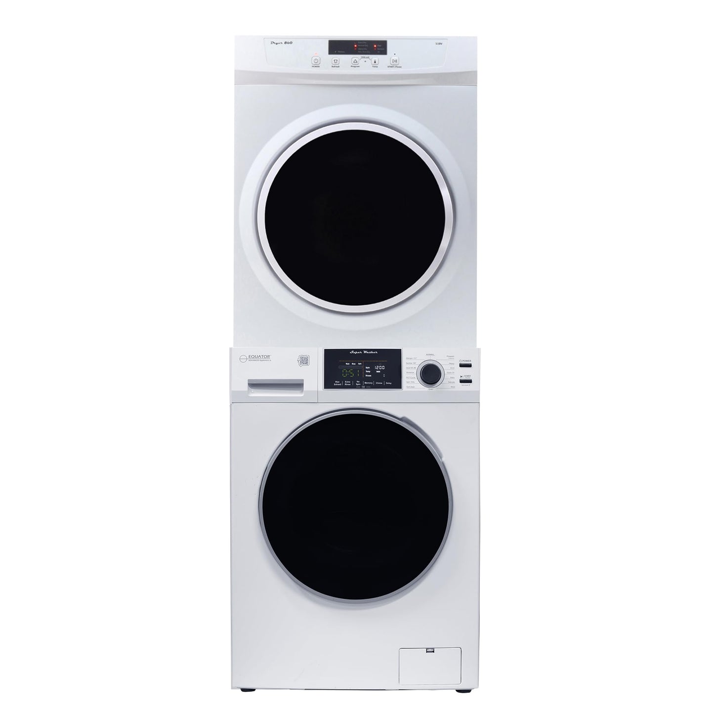 Equator Digital Pet 15lbs Compact 110V Set SaniWasher+Dryer Vented 3.5cf Sensor, White (EW 826 + ED 860)