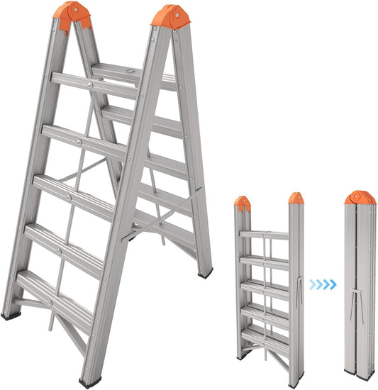 Aluminum Foldable Twin Front Collapsible A Frame 3-Step Ladder, Compact Step Stool with Wide Anti-Slip Pedal, EN131, 330lb Capacity