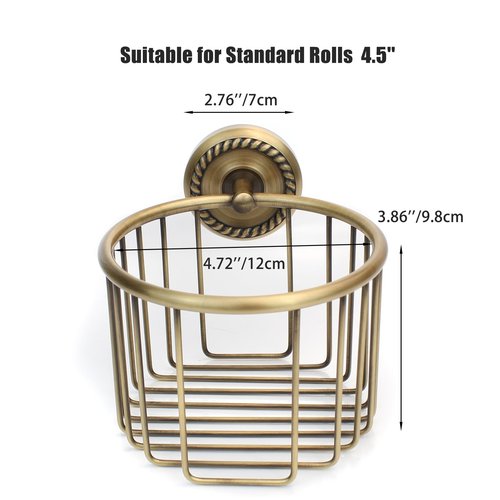 Vintage Toilet Paper Holder Wall Mount,Antique Brass Toilet Paper Holder,Roll Tissue Wire Basket Bathroom