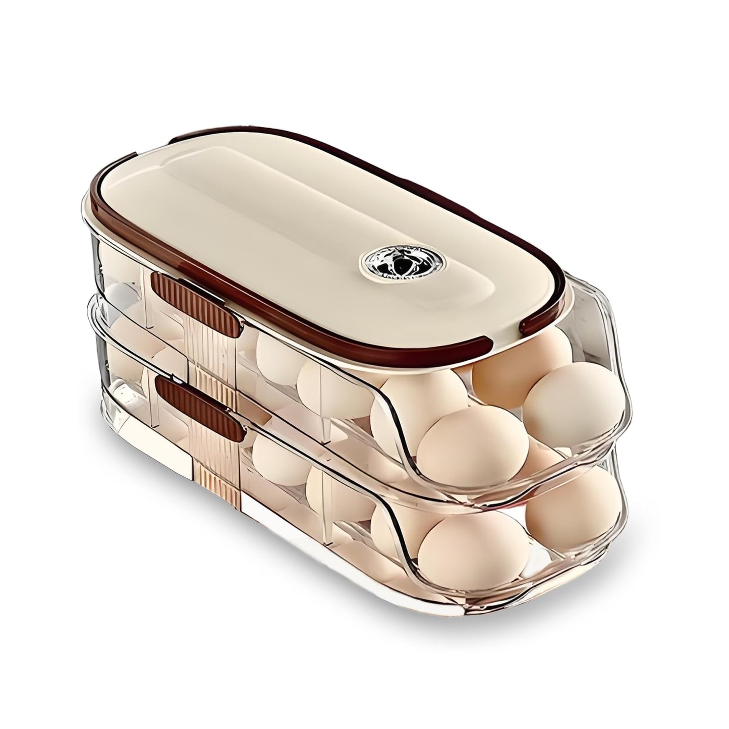Egg Holder for Fridge with Lid and Handle, Automatic Rolling Egg Container for Refrigerator, Stackable Egg Organizer for Refrigerator, Countertop, Kitchen & Outdoor Use,Pantry Storage, Timed Freshness