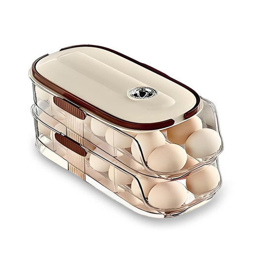 Egg Holder for Fridge with Lid and Handle, Automatic Rolling Egg Container for Refrigerator, Stackable Egg Organizer for Refrigerator, Countertop, Kitchen & Outdoor Use,Pantry Storage, Timed Freshness