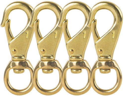 Faneta 3-1/4 inch Solid Brass Swivel Snap Hooks Clips with 3/4 inch Swivel Eye, #1, for Scuba Diving, Flag Pole, Lines, Bags, Belting, Leashes, Straps, etc. (Pack of 4)