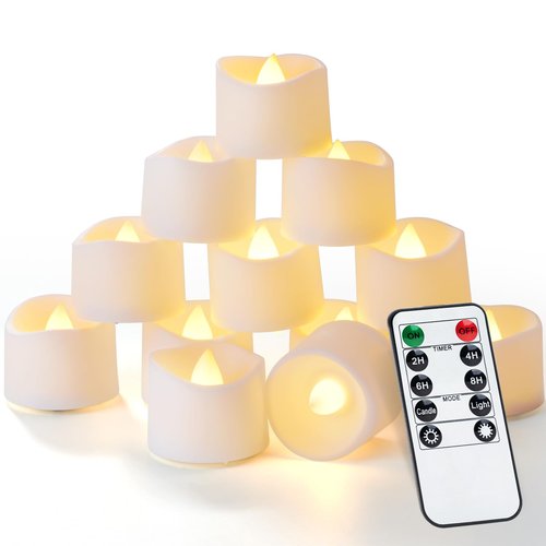 Homemory 12pcs Remote Timer LED Tea Lights Candles, 400+Hours Flickering Flameless Battery Votive Tealights for Tabletop Lighting, Centerpieces Decor, Holiday