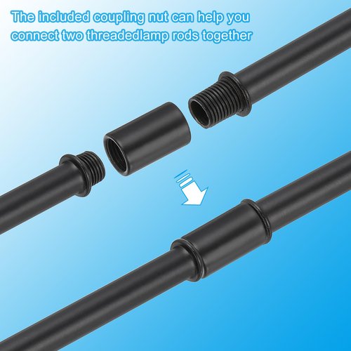 PATIKIL Straight Pipe Lamp Stems Rod Kit, 4Set M10 Carbon Steel 250mm(9.84") Long Double End Thread Rod with Coupling Nuts Sleeve Connector for Table Lamps Chandeliers, Black