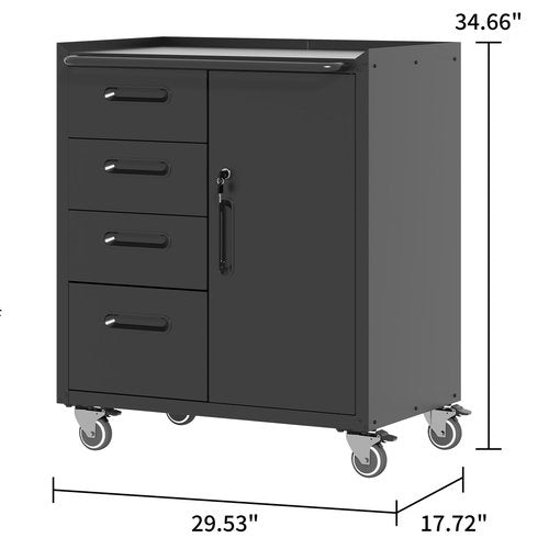 OPTYMIRA Mobile Tool Storage Cabinet with Wheels,Heavy Duty Rolling Tool Cabinets for Garage,Metal Storage Cabinets with 4 Drawer and 1 Locking Doors,Assembly Required