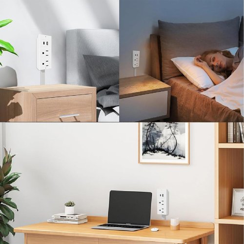Electrical Outlet Extender with USB-A, USB-C, and 2 AC Outlets,180° Rotating Power Socket Extender,Extendable Wall Outlet Extends 22-34, Space-Saving Rotating Design Fits Home, Office