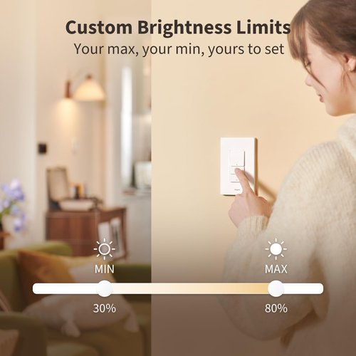 Aaqara Smart Dimmer Switch H2,2-in-1 Neutral,Thread/Zigbee Support,Silent On/Off Dimmer Light Switch for Incandescent,Halogen,Dimmable LED,ELV,and CFL