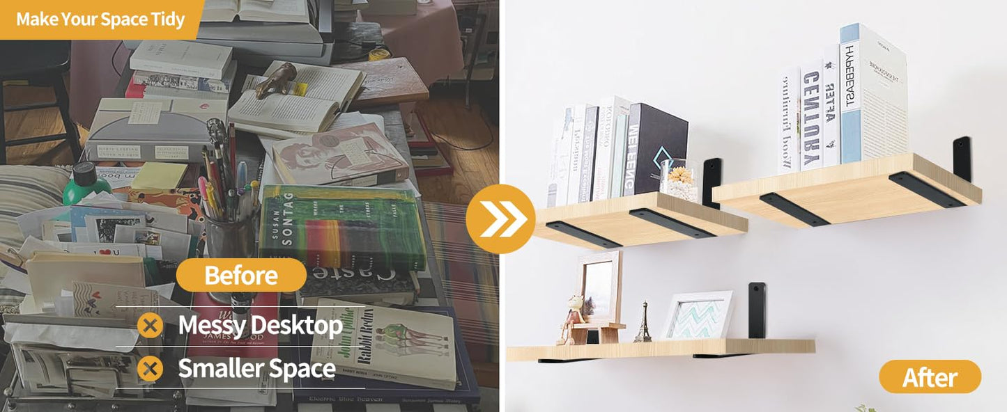 4 Pack - L 6" x H 4" x W1.5, 5mm Thick Black L Shelf Bracket, Iron Shelf Brackets, Metal Shelf Brackets, Floating Shelf, Shelf Supports with Screws