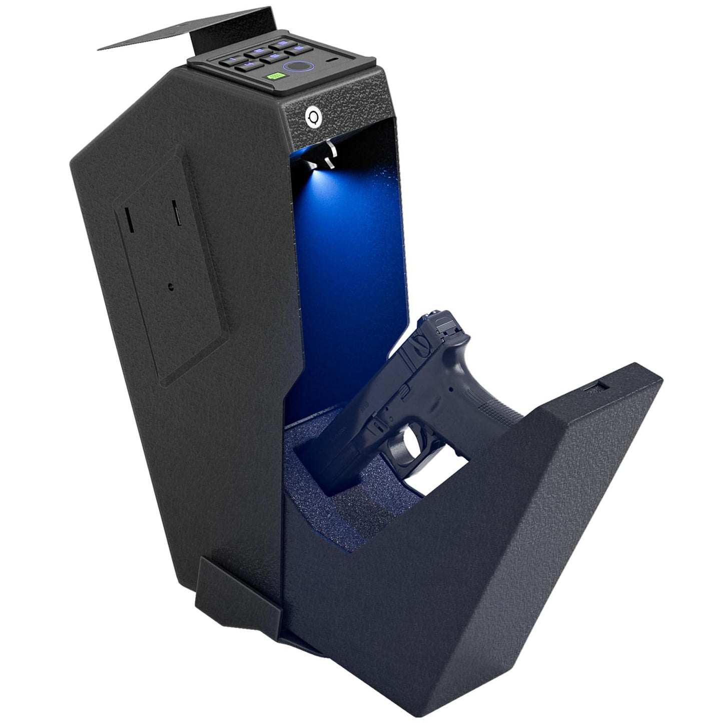 Biometric Pistol Safe LED Light,Quick Access Security Safe with Fingerprint 6-button Backlit Keypad,Auto Open Hidden Hand GunSafe for Bedside Home Nightstand Vehicle Desk (1 GUN UPGRADE)