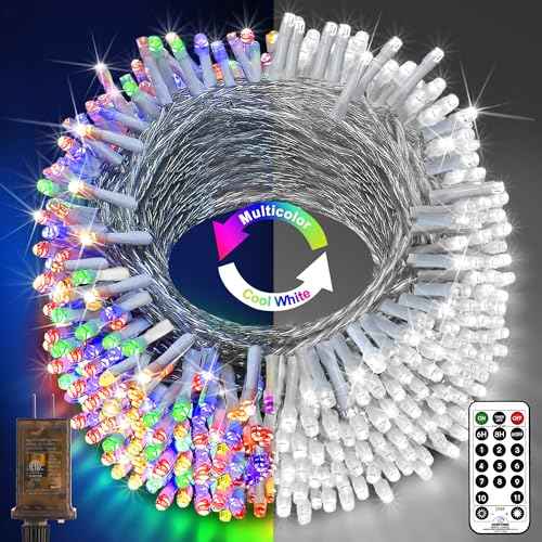 KNONEW 403ft 1000 LED Christmas String Lights Outdoor Color Changing 11 Modes Timer Fairy Light Plug in Waterproof Lights for Xmas Tree Yard Wedding Decorations (Cool White to Multicolor)