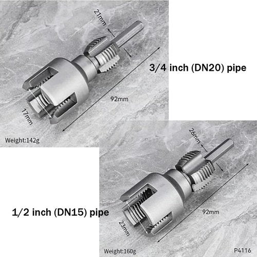Integrated Internal & External Pipe Threading Tool, Dual-Function Pipe Thread Cutting Tool, 1/2'' 3/4'' 1'' Dies, Electric Drill Compatible PVC & Plastic Pipe Threader Kit for Home Repair (2PCS All)