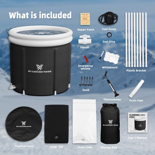 Arcwilderness Foil Cold Plunge Tub - 130 Gal XL Ice Bath Tub for Athletes, Heat Reflective Ice Pod with Cover, Replaceable Inner Liner, Insulated Ice Tubs for Cold Plunge