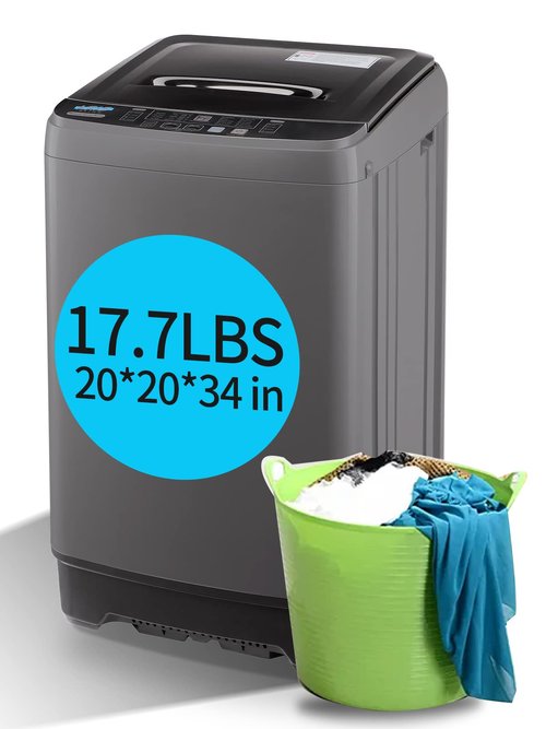 KRIB BLING Full Automatic Washing Machine with LED Display, 17.7 lbs Portable Washer Drain Pump, 10 Programs & 8 Water Levels Selections, Ideal for RV, Kitchen Camping, Apartment, Dorm, Dark Grey