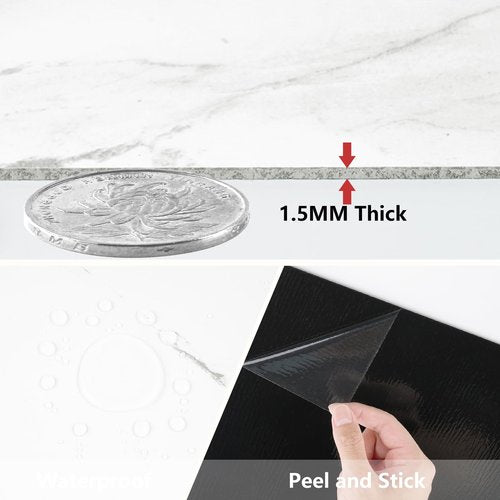 Wallderful White Peel and Stick Floor Tile Waterproof Marble Vinyl Flooring Self Adhesive Ceramic Stick on Floor Tiles 12"X12" Laminate Flooring for Bathroom Garage Kitchen Basement Office Vinyl Plank
