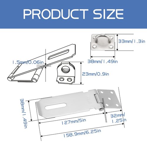 Tmyjfjingxi 3PCS 5Inch Door Lock Hasp Latch Stainless Steel Safety Padlock Latches Hardware Extra Thick Hasp Lock Latch with Screws for Doors, Cabinets, Closets,.etc