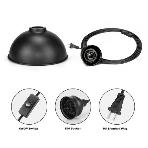 SoodMi Plug in Pendant Light, 15FT Hanging Lights with Plug in Cord, On/Off Switch, Industrial Pendant Light with Plug in Cord, Metal Hanging Lamps for Living Room, Kitchen, Dining Room, Bedroom