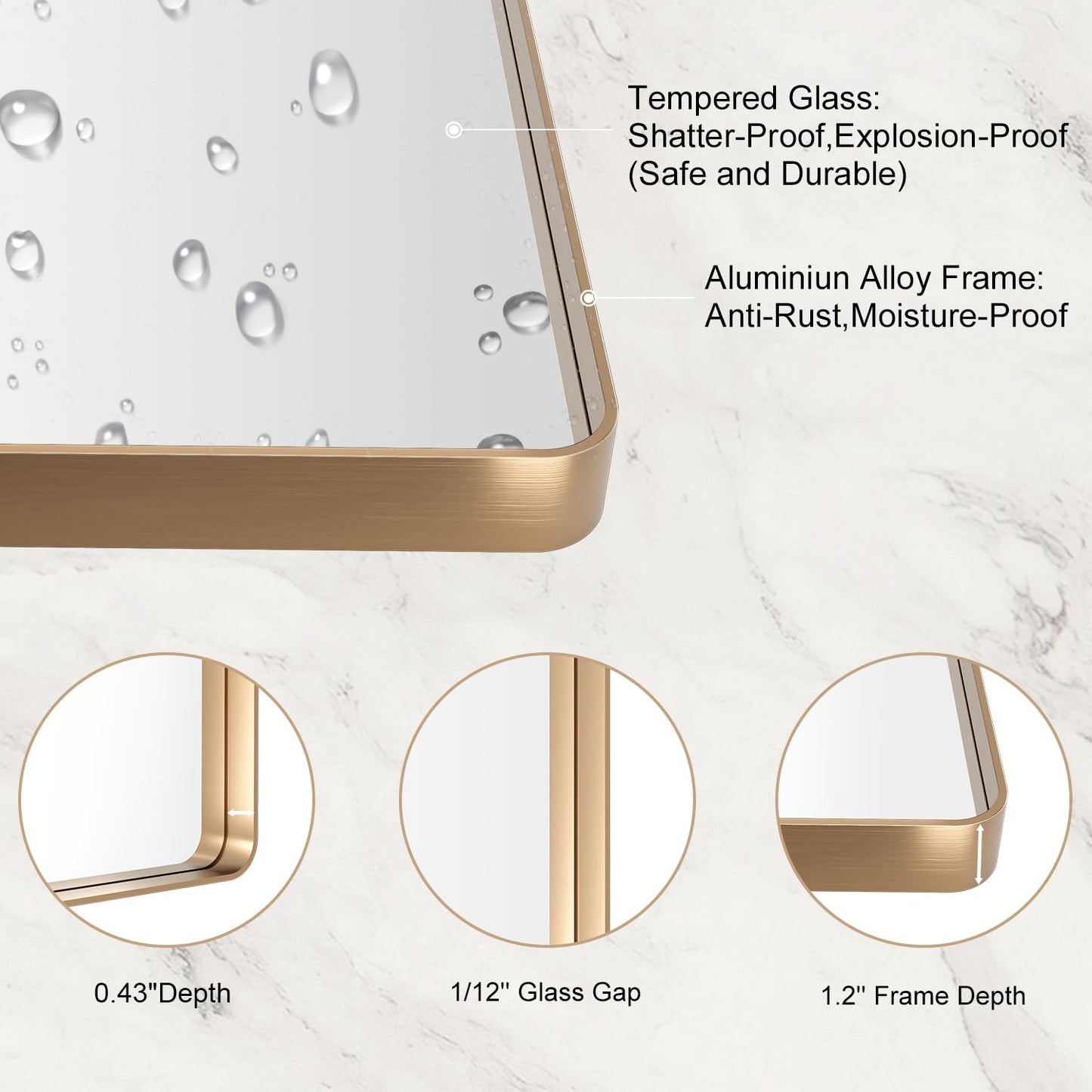 LOAAO 22”X30” Gold Bathroom Mirror, Rounded Rectangle Gold Frame Mirror, Brushed Gold Bathroom Vanity Mirror Wall-Mounted, Anti-Rust, Hangs Horizontally or Vertically
