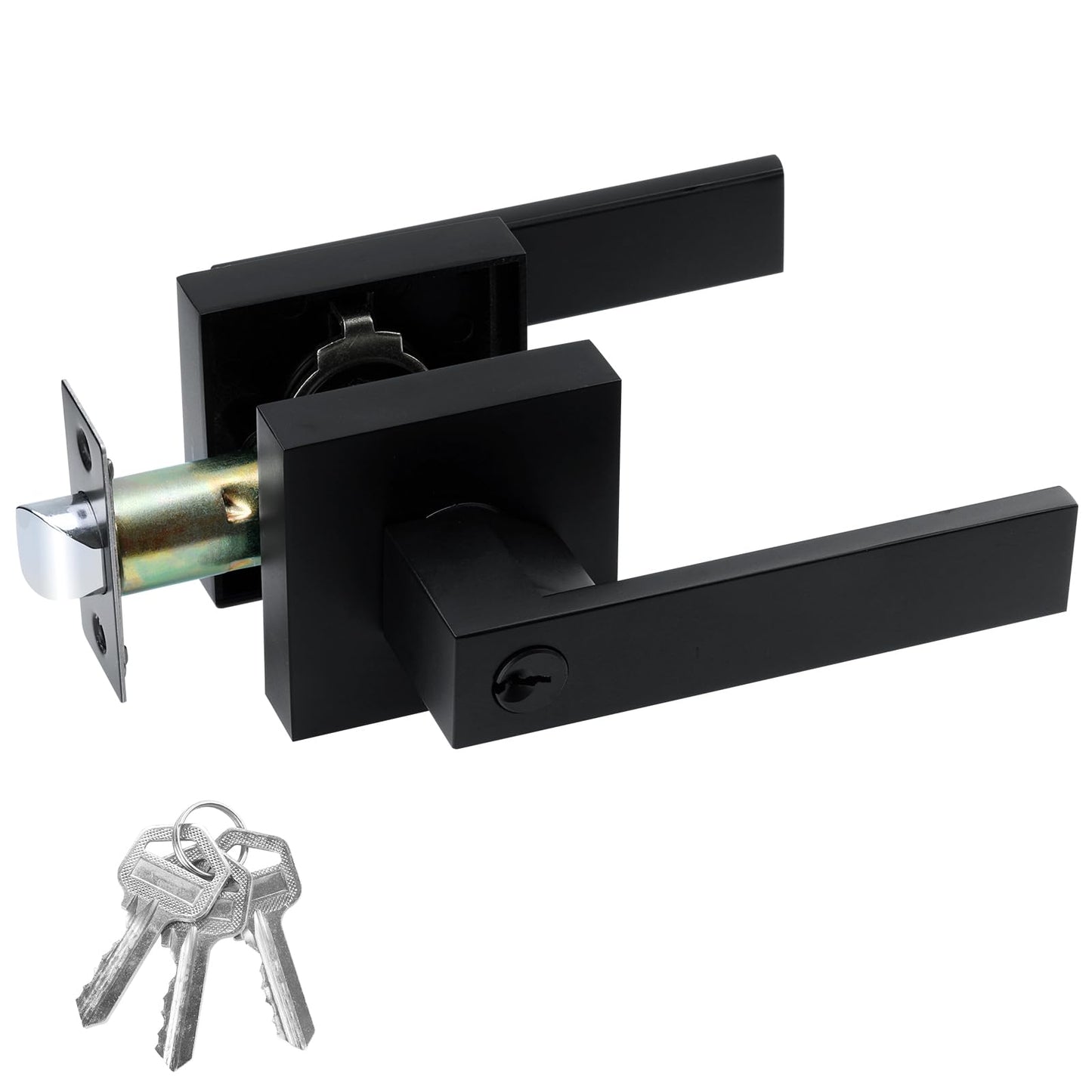 JO.KO Entry Door Lock Set, Square Door Lever for Bedroom, Passage Door Privacy Locking Interior/Exterior Entry Door Knob/Heavy Duty