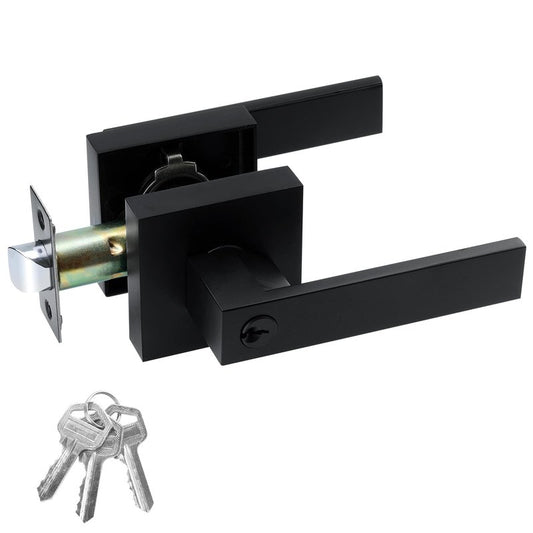 JO.KO Entry Door Lock Set, Square Door Lever for Bedroom, Passage Door Privacy Locking Interior/Exterior Entry Door Knob/Heavy Duty
