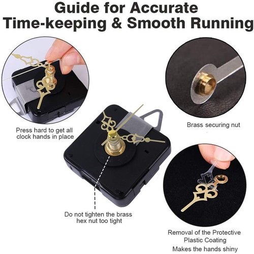 EMOON 2-Pack Silent Clock Movement Kit with 4 Pairs of Short Hands，DIY Repair & Replacement Motor, Total Shaft Length 7/8 in