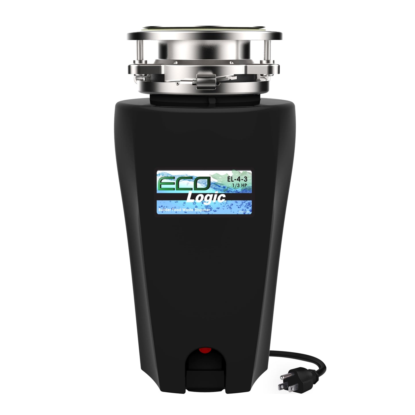 Eco Logic 1/3 Horsepower Garbage Disposal with Removeable Splash Guard, Attached Power Cord and Standard 3-Bolt Mounting System, Continuous Feed Disposer