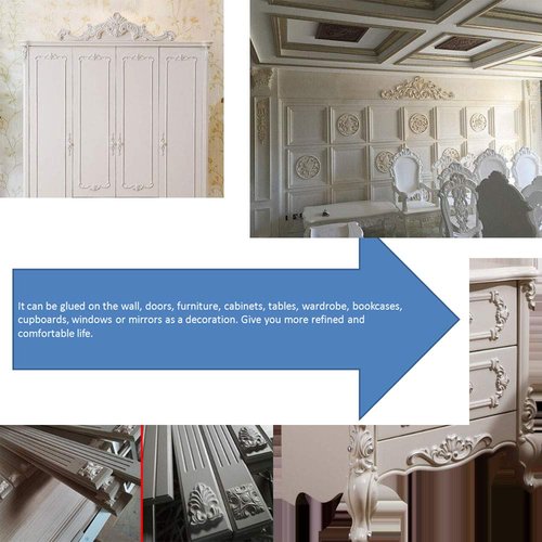 Beoot Wood Carved Long Onlay Applique Woodcarving Corner Decal Applique Unpainted Furniture Door (46x9cm/18.11x3.54inch)
