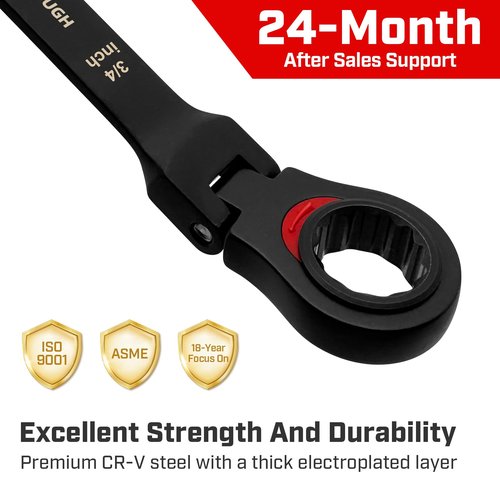 ironcube Ratcheting Combination Wrench Set: 11-Piece SAE 1/4 to 3/4 Inch - Flexible Head - CR-V Steel - Black Tough With Wax Canvas Tool Pouch for Motorcycle Repair