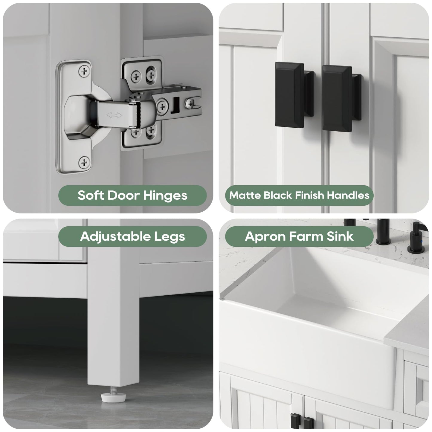 DELUXE LIVING 48 Inch Bathroom Vanity with Apron Farm Sink, White Farmhouse Bathroom Sink Cabinet with Soft Closing Doors & Dovetail Drawers, Single Sink Bathroom Vanity, No Assembly Required