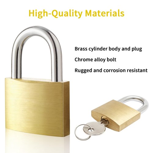 Faburo 4pcs Solid Brass Padlock with Key, Small Pad Lock with Key, Padlocks with 12 Same Keys, Storage Lock Shackle for Locker Outdoor Indoor Use