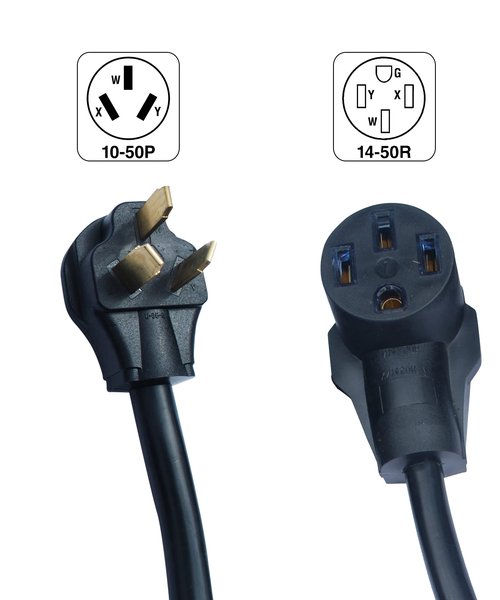 Older Style 3-Pin Stove Range Oven Plug To Newer Style 4-Pin Plugin, Receptacle Outlet, Power Cord Adapter, Electrical Converter Connector, 10-50P To 14-50R 50-Amp 250-Volt. FX1413