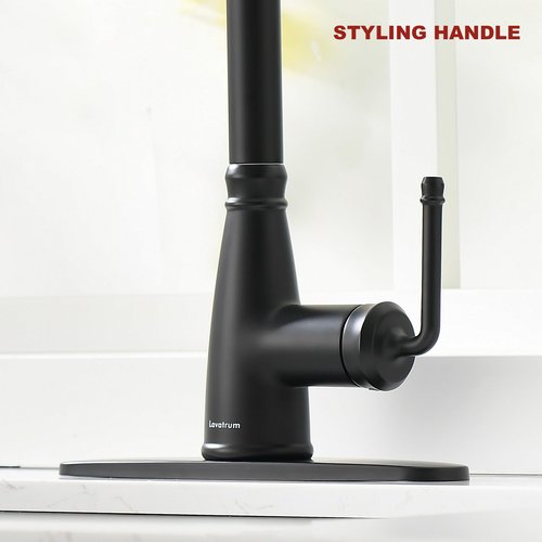 Lavatrum Matte Black Kitchen Faucet Antique 17 inch with Pull Out Sprayer, Single Handle Pull Down Kitchen Faucet 3-Function Sprayer