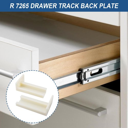R 7265 Drawer Track Back Plate, 3/8 in. x 1 in., Plastic, Left and Right, Beige (2 Pair)