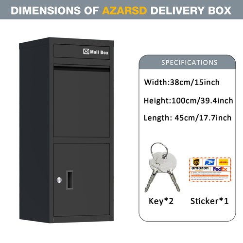 Package Delivery Boxes for Outside with Storage, 17.7"L*15"W*39.4"H Extra Large Parcel Drop Boxes with Lock, Anti-Theft,Waterproof and Rustproof Package Delivery Box for Outdoor Porch(Black)