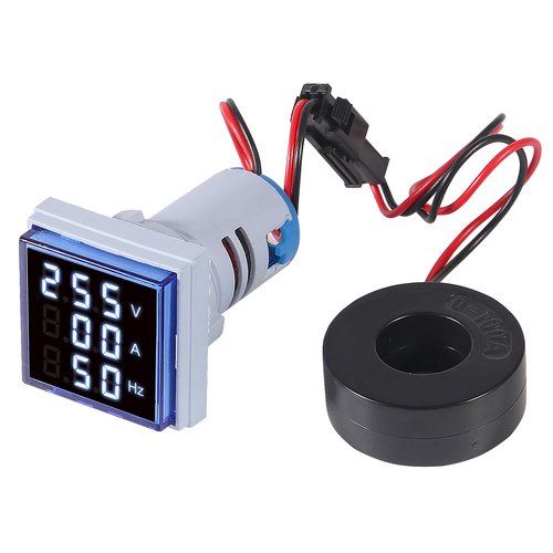 XIITIA 3pcs 3 in 1 60-500V 0-100A AC Digital Ammeter Voltmeter, 22mm Square Digital Tube Screen with Transformer, LED Display Voltage Detector Current Tester Gauge(Blue)